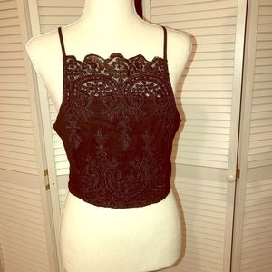 Kendall + Kylie  black lace crop top